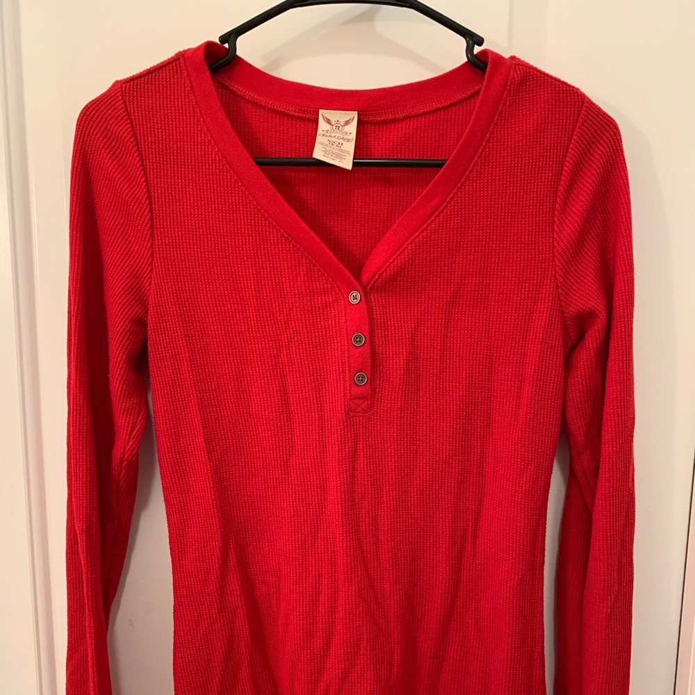 Red Faded Glory Henley Thermal Long Sleeve